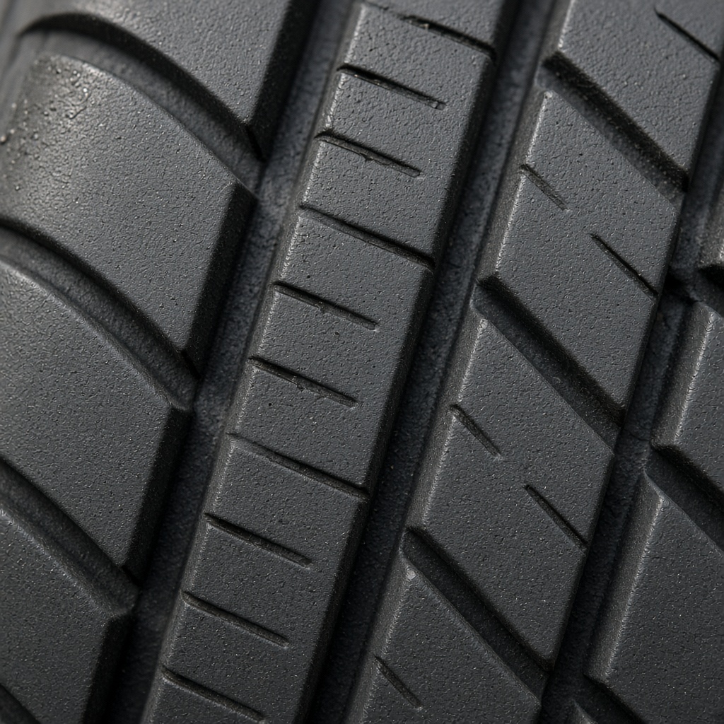 Macro photograph of tire tread grooves.